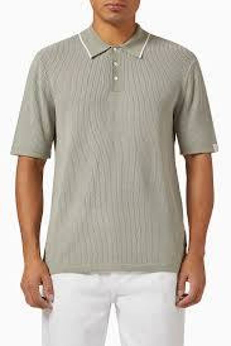 rag & bone New York Harvey Knit Polo Shirt  Sage Olive Green,Light Grey Size  XL